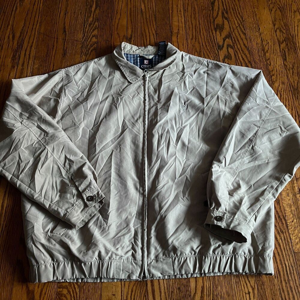 Chaps Ralph Lauren Mens XL Khaki Harrington Bi-Swing Jacket Plaid Lined Full Zip